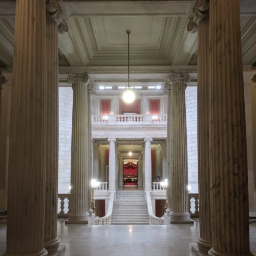 Hallway with white marble columns