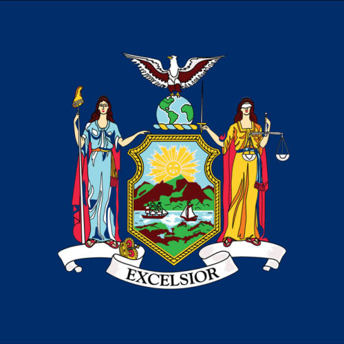 blue flag with New York crest