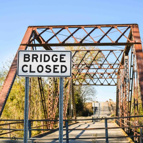Bridge with "bridge closed" sign